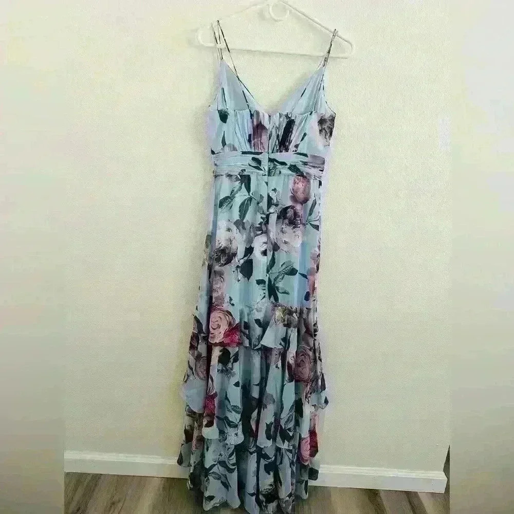 XSCAPE Floral-Print Ruffled High-Low Sleeveless Gown Size 2 - Picture 8 of 14